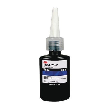 3M Threadlocker, 3M Scotch-Weld TL42, Blue, Medium, Liquid, 0.34 fl oz, Bottle TL42-10