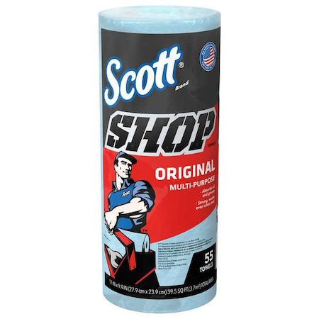 Scott Scott Shop Paper Towel Roll, 11 in x 10.4 in Sheet, 55 Sheets/Roll, Multi-Purpose, Blue, 12PK 75147