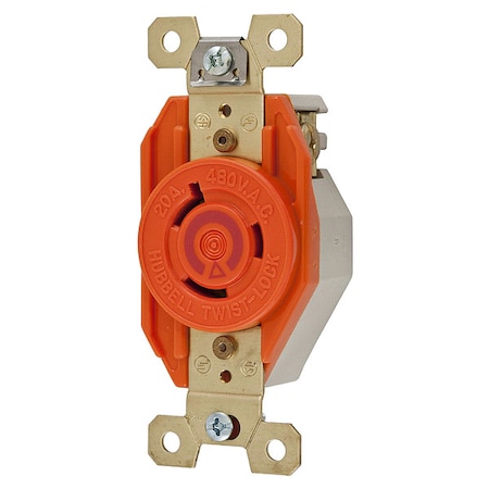 Hubbell Wiring Device-Kellems Locking Receptacle, L8-20R, 20 A, 480V AC, Single Phase, 2 Pole, Flush Mount, Screw Terminals IG2340