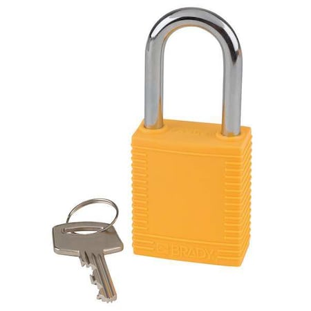 Brady Lockout Padlock, Keyed Different, Nylon, Standard Body Size, 1-3/4 in H, Yellow, PK6 51346