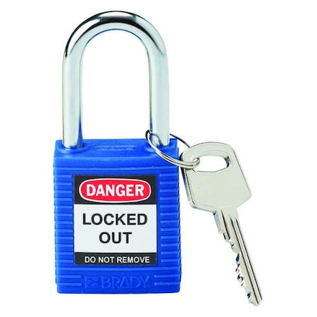 Brady Lockout Padlock, Keyed Different, Nylon, Blue, 1 1/2 in Shackle Height, 1 1/2 in Body Width 99556