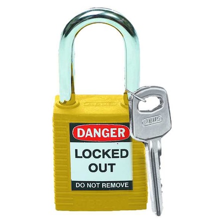 Brady Lockout Padlock, Keyed Different, Nylon, Yellow, 1 1/2 in Shackle Height, 1 1/2 in Body Width 99570