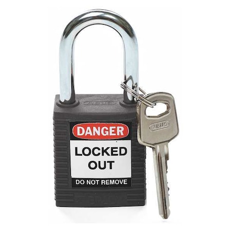 Brady Lockout Padlock, Keyed Different, Nylon, Black, 1 1/2 in Shackle Height, 1 1/2 in Body Width 99580