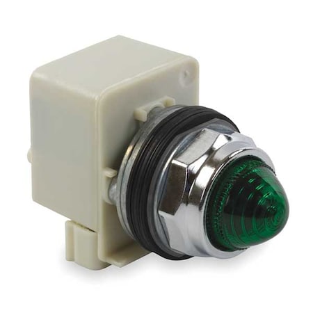 SCHNEIDER ELECTRIC Pilot Light, 30mm, Chrome, Green, 120VAC 9001KP1G9