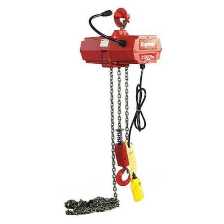 DAYTON Electric Chain Hoist, 2,000 lb, 10 ft, Hook Mounted - No Trolley, Red 2XY33