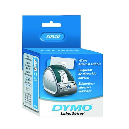 Dymo Printer Label, 1 1/8 in Label W, 3 1/2 in Label H, 260 Labels per Roll, White 30320