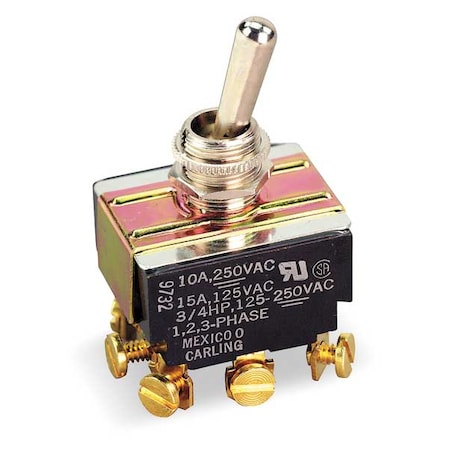 Carling Technologies Toggle Switch, 3PDT, 9 Connections, On/Off/On, 3/4 hp, 10A at 250V AC, 15A at 125V AC HM254-73