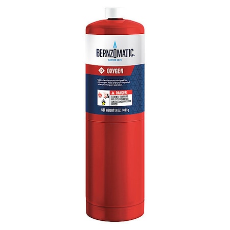 Bernzomatic Fuel Cylinder, Oxygen, 1.4 oz, CGA 601 LH, 10.64 in H 333666