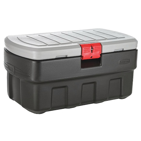 Rubbermaid Attached Lid Container, 35 gal Volume Cap., 35 1/4 in L, 20 in W, 17 1/4 in H, Plastic, Black/Red 1949208