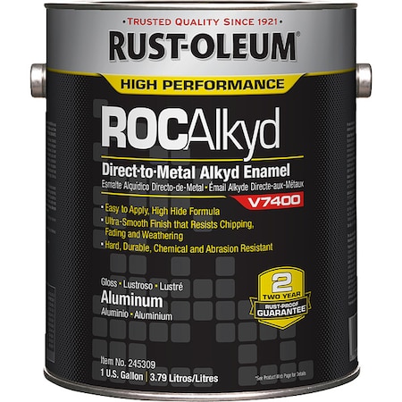 RUST-OLEUM Interior/Exterior Paint, Metallic, Oil Base, Aluminum, 1 gal 245309