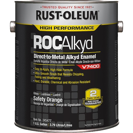 RUST-OLEUM Interior/Exterior Paint, High Gloss, Oil Base, Safety Orange, 1 gal 245477