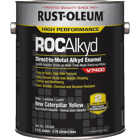 RUST-OLEUM Interior/Exterior Paint, High Gloss, Oil Base, Yellow (New Caterpillar), 1 gal 245489