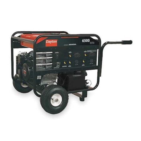 Dayton Portable Generator, Gasoline, 6,500 W Rated, 12,000 W Surge, Electric, Recoil Start, 120/240V AC GEN-7500-0GHE