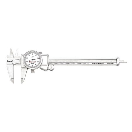 STARRETT Dial Caliper w/Case, 6 In, White 3202-6