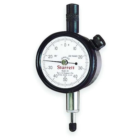 Starrett Dial Indicator, 0 to 0.250 In, 0-50-0 81-141J