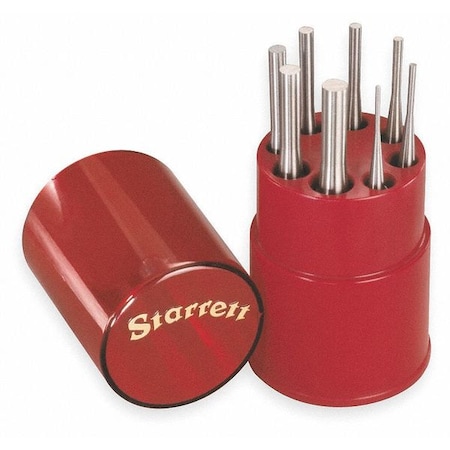 STARRETT Drive Pin Punch Set, Steel, 8 Piece S565WB