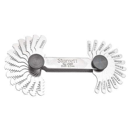 Starrett Screw Pitch Gage, 0.25-2.5/mm, 28 Leaves 156M