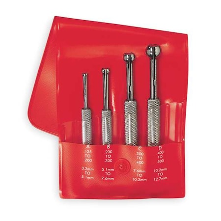 Starrett Hole Gage Set, 4 Pc, Full Ball, Case S829EZ
