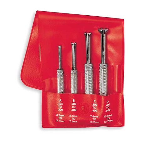 Starrett Hole Gage Set, 4 Pc, Half Ball, Case S831EZ