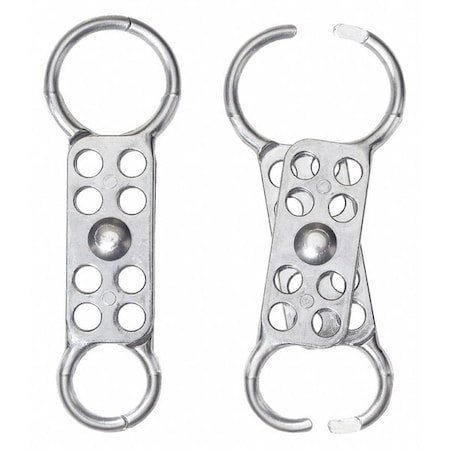 Zoro Select Lockout Hasp, Silver, Aluminum, 8 Max. No. of Padlocks, 3/8 in Max. Shackle Dia. 7616