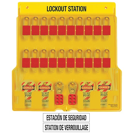 Master Lock Lockout Station, Filled, 20 Padlocks 1484BP1106