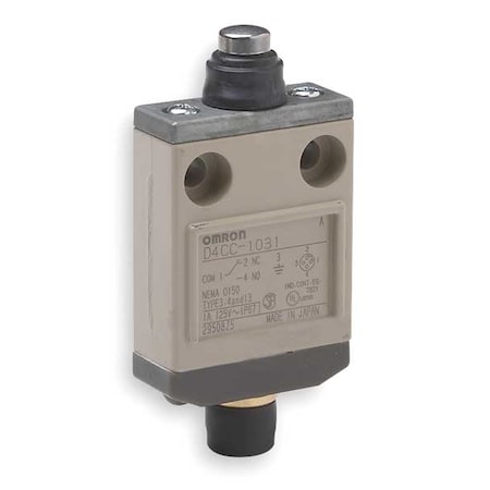 Omron Limit Switch, Plunger, SPDT, 1A at 120V AC, Actuator Location: Top D4CC1031