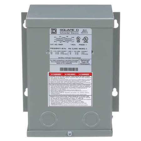 Square D Buck Boost Transformer, 1 kVA, NEMA 3R, 16/32V AC, 120/240V AC 1S46F