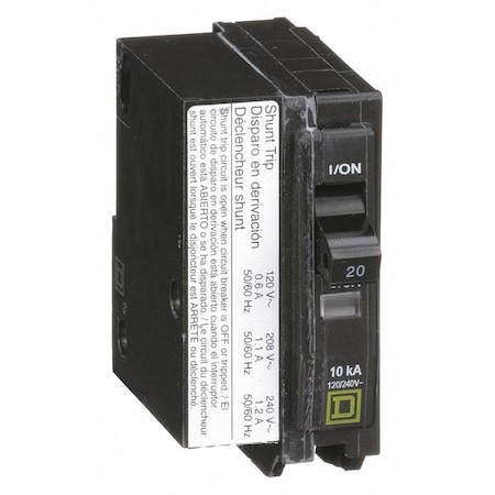 Square D Miniature Circuit Breaker, QO Series, 20A, 1 Pole, 120/240V AC, 10kA at 120/240V AC QO1201021