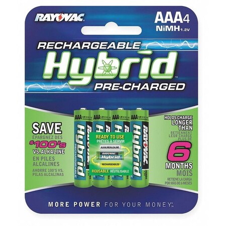 Rayovac Precharged Recharg. Battery, AAA, NiMh, PK4 PL724-4