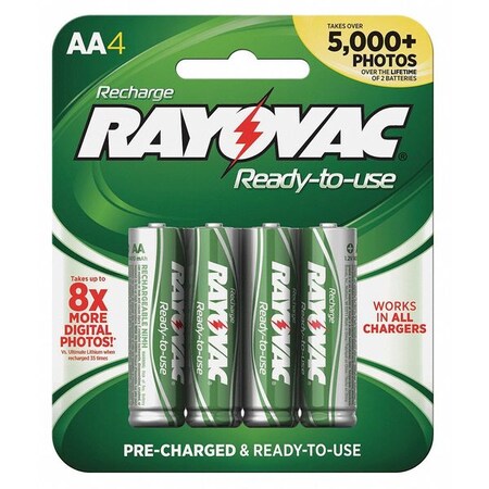 Rayovac Precharged Recharg. Battery, AA, NiMh, PK4 PL715-4