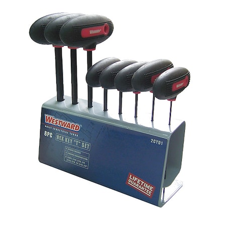 WESTWARD 8 Piece SAE T-Shape Hex Key Set, 2CYD1 2CYD1