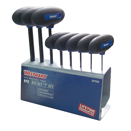 WESTWARD 8 Piece Metric T-Shape Hex Key Set, 2CYD2 2CYD2