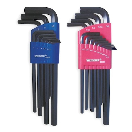Westward 22 Piece Metric/SAE L-Shape Hex Key Set, 2CYC4 2CYC4