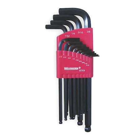 WESTWARD 13-Piece Hex Key Set, SAE L-Shape, Black Oxide, Plastic Holder 2CYC6