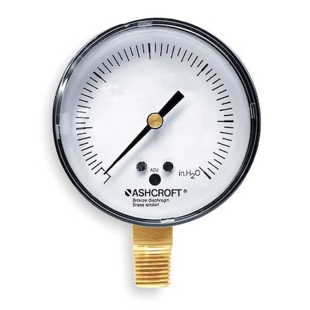 Ashcroft Low Pressure Gauge, 0 to 5 psi, 2 1/2 in Dial, 1/4 in NPT, Bottom Location 25 1490A 02L 5 PSI