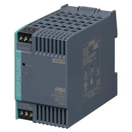 Siemens Dc Power Supply, 85 to 264VAC, 110 to 300VDC, 12VDC, 89W, 3.7, Din Rail 6EP13225BA10
