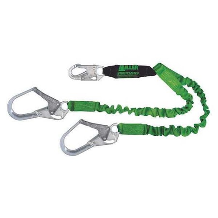 Honeywell Miller StretchStop Shock Absorbing Lanyard, 4 ft. Length, Web Loop, Polyester, 2 Leg(s) 8798RSS-Z7/4FTGN