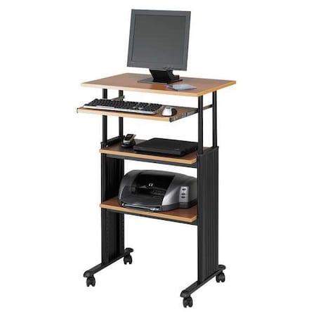 Safco Adjustable Desk Stand-Up Adjustable Workstation, Yes H, Steel/Compressed Wood, Medium Oak 1929MO