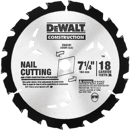 DEWALT Series 20 7-1/4" 18T Nail Cutting Circular Saw Blade (Bulk) DW3591B10