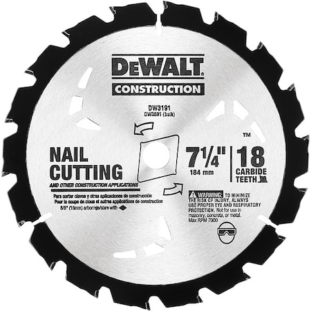 Dewalt Series 20 7-1/4" 18T Nail Cutting Circular Saw Blade (Bulk), PK10 DW3591B10