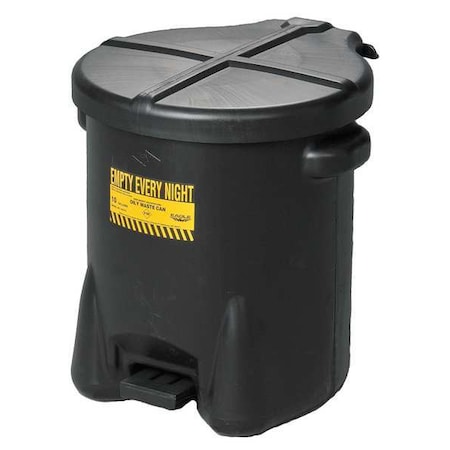 Eagle Mfg Oily Waste Can, 10 gal, Black, Polyethylene, 18 in Height, Foot Operated Self-Closing 935FLBLK