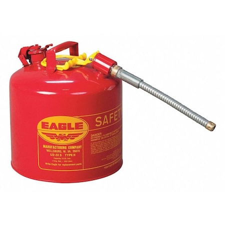 Eagle Mfg Type II Safety Can, Galvanized Steel, 5 gal, 5/8 in Flexible Metal Hose, Red, Flammables U251SX5