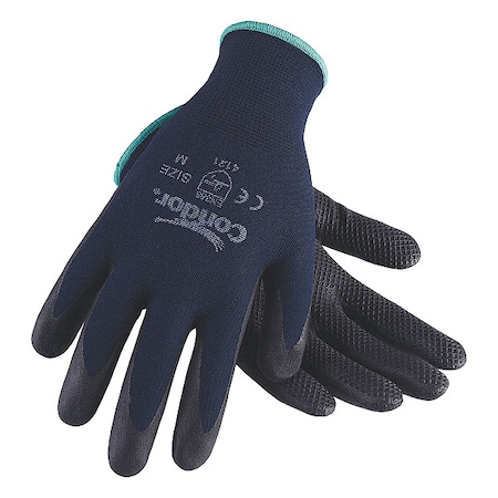 Condor Coated Gloves, Nitrile, Fish Net Pattern on Palm, Palm, 3 Abrasion Level, Blue, L 1 PR 20GZ67