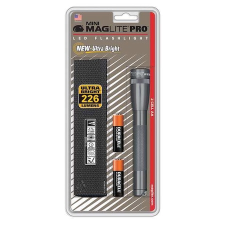 Maglite Gray No Led Industrial Handheld Flashlight, Alkaline AA, 332 lm SP2P09HK