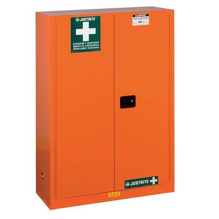 Justrite Emergency Preparedness Cabinet, 45 gal, 4 Shelves, Steel, 43 in W x 65 in H x 18 in D, Orange 860001
