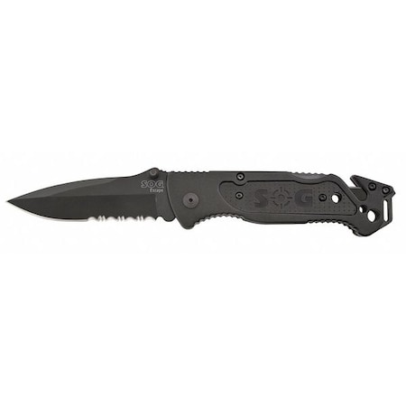 Sog Folding Knife, Spear Point, Blk, 3-7/16 In FF25-CP