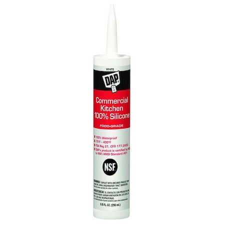 Dap Silicone Sealant, 10 oz, Cartridge, White, Silicone Base, Commercial Kitchen 8656