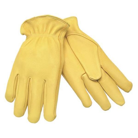 Mcr Safety Leather Drivers Gloves, Shirred Slip-On Cuff, Keystone Thumb, Gold, L, 1 PR 3500L