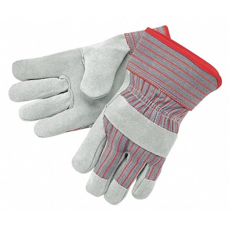 Mcr Safety Leather Palm Gloves, Cowhide, Gunn Cut, Wing Thumb, Safety Cuff, Gray/Red, L, 1 PR 1200