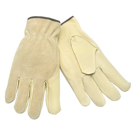 Mcr Safety Leather Drivers Gloves, Pigskin, Shirred Slip-On, Keystone Thumb, Gunn Cut, Beige, L 1 PR 3405L